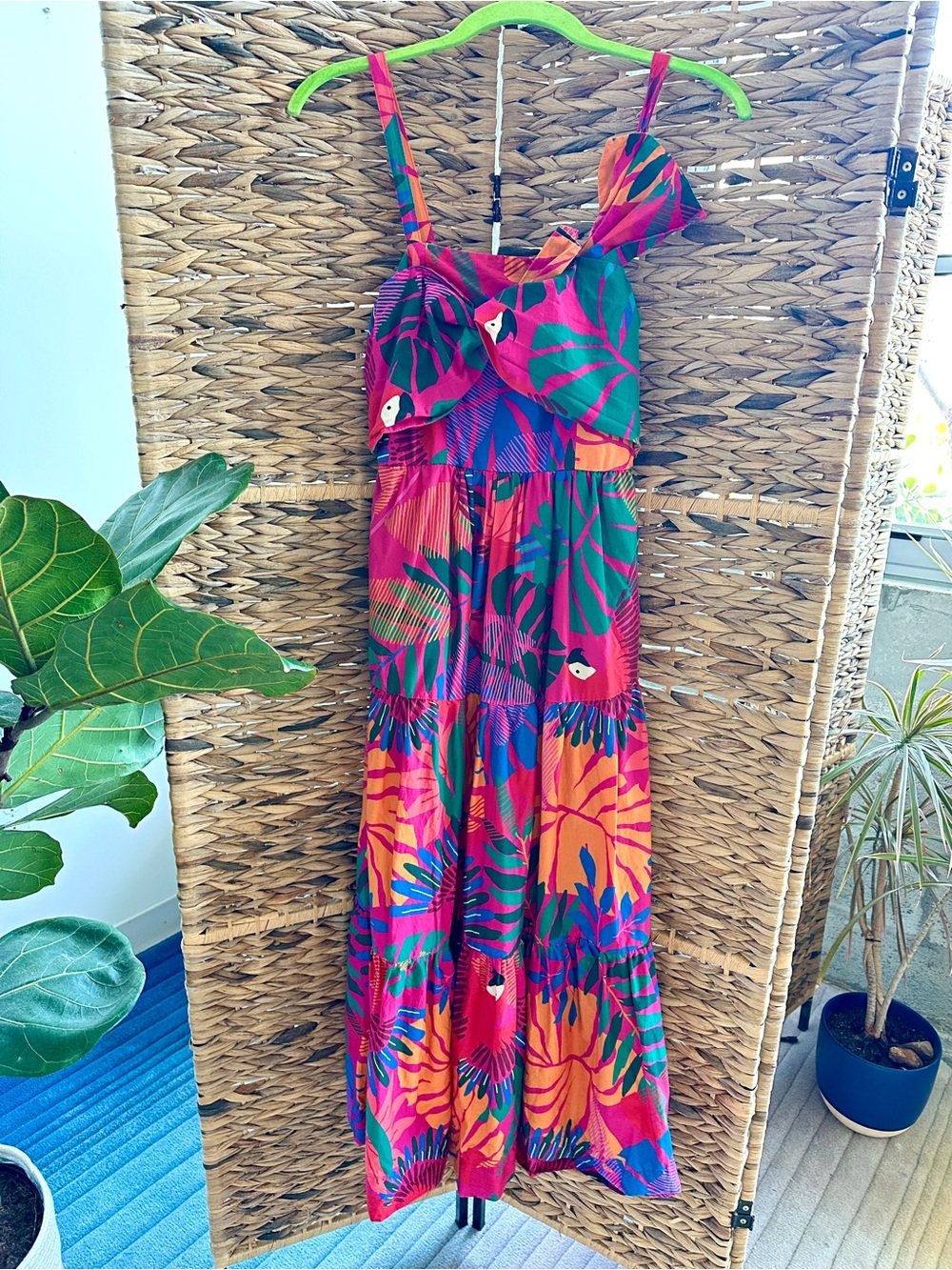 Farm Rio Macaw Parrot Midi Dress Size XS